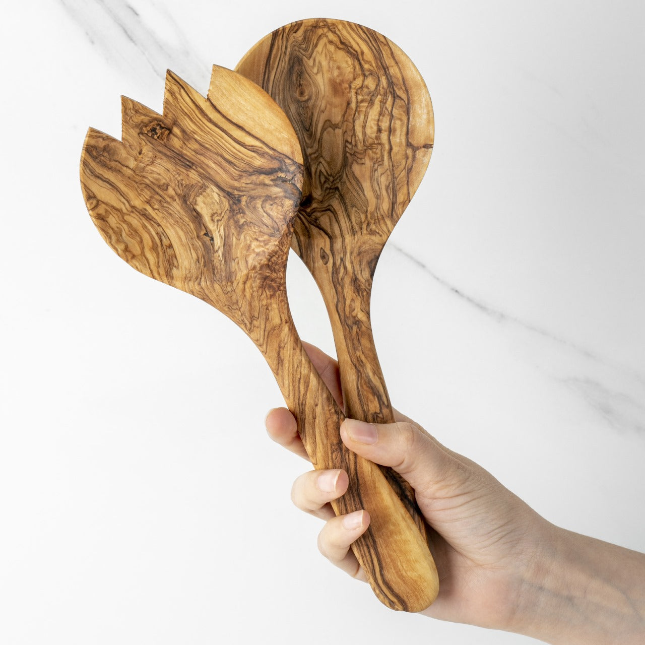 Handmade Olive Wood Salad Serving Set – 2-Piece Fork and Spoon