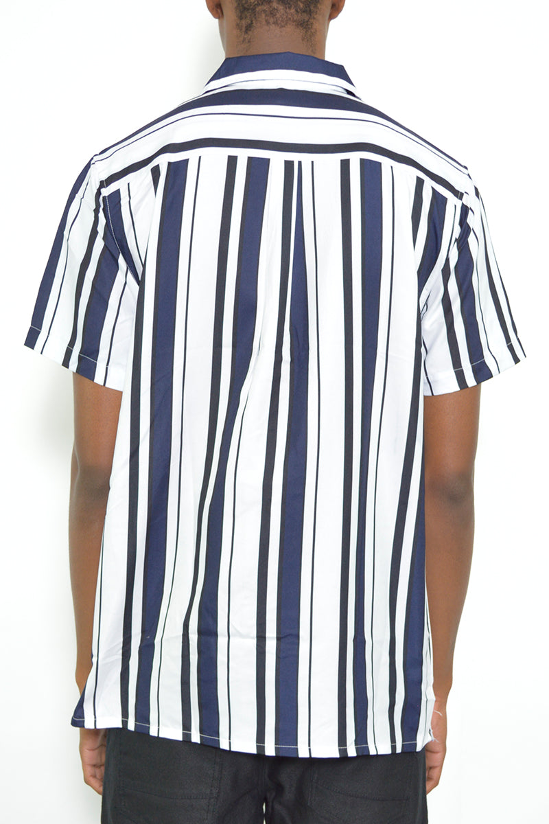 Mens Stripe Print Button Down Shirt - Horizon Bliss