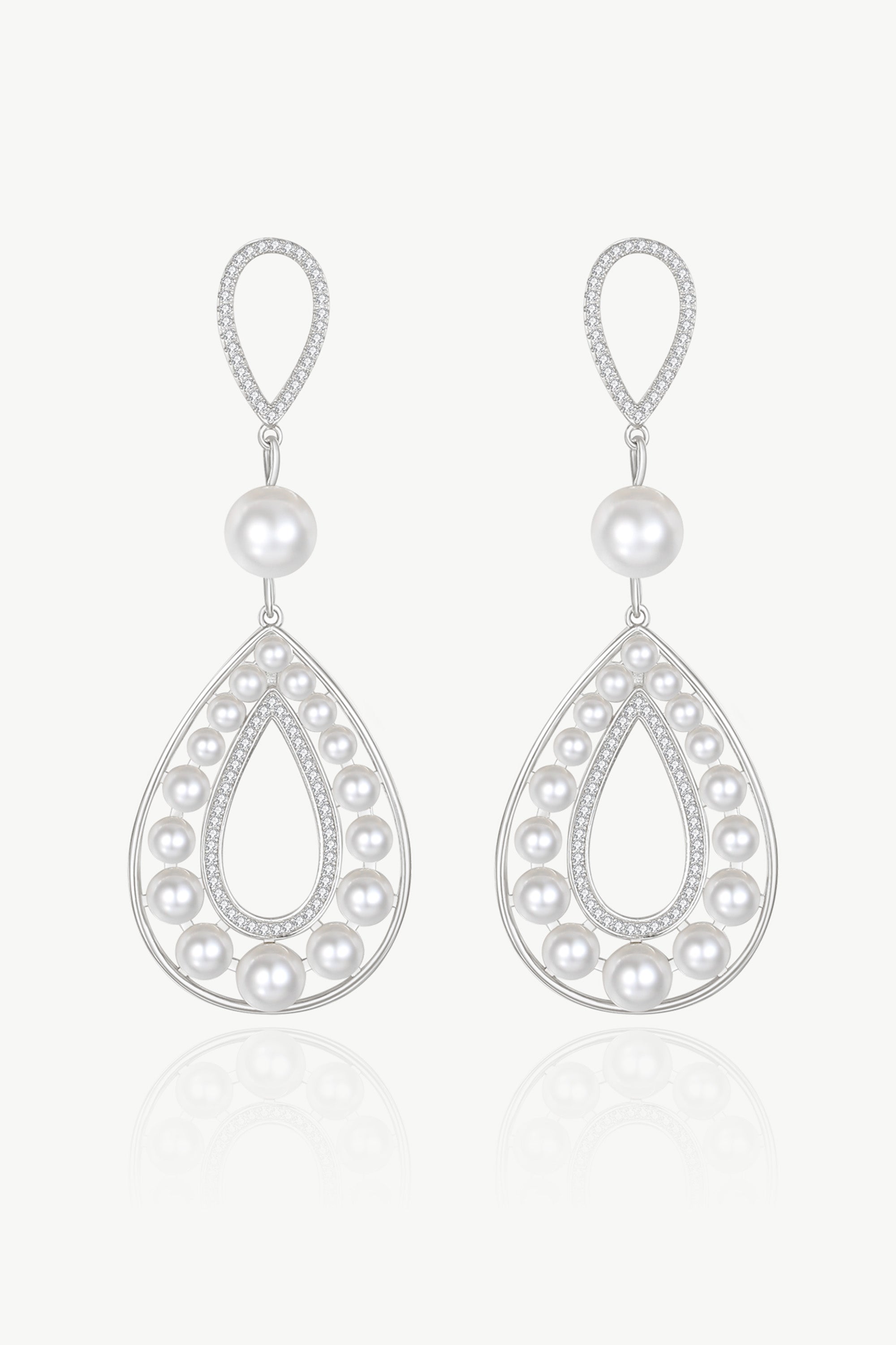 Silver Pearl Hollow Teardrop Dangle Earrings - Horizon Bliss