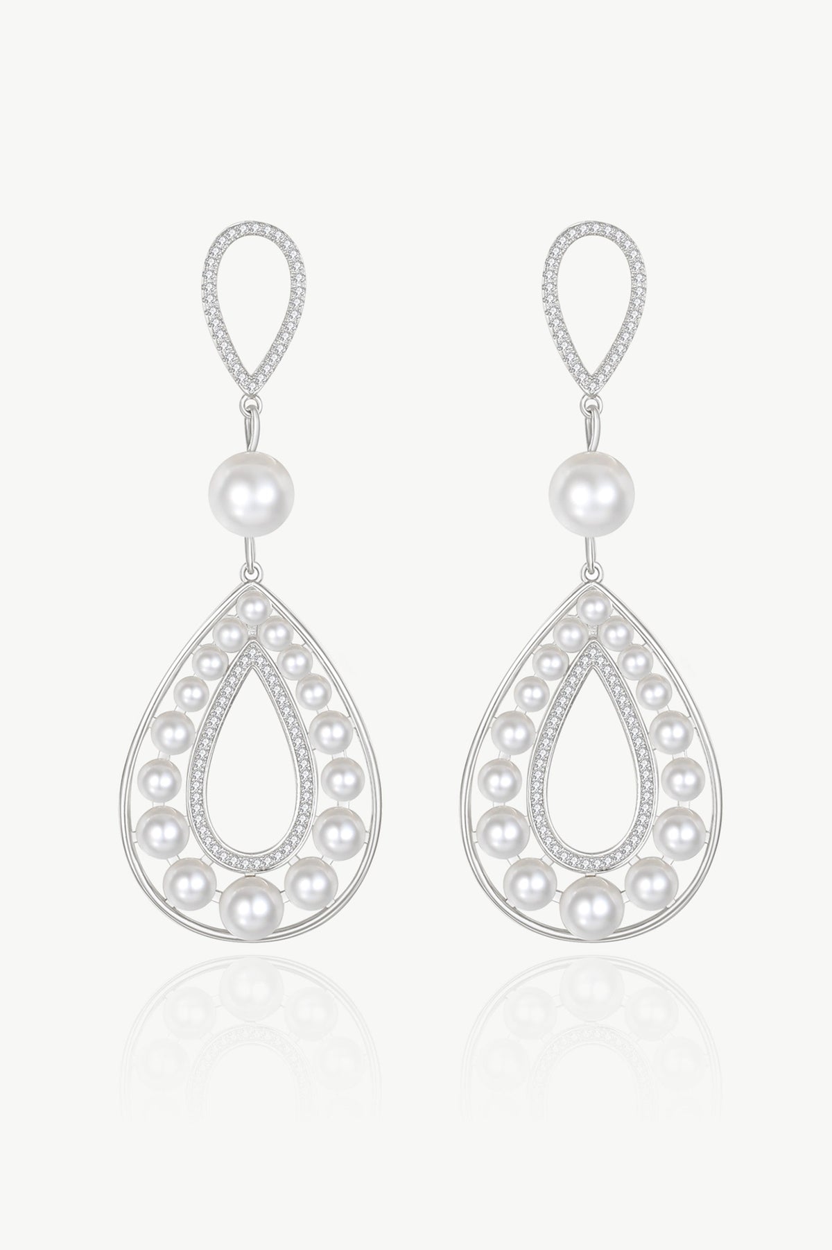 Silver Pearl Hollow Teardrop Dangle Earrings - Horizon Bliss