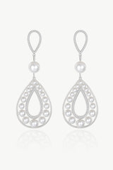 Silver Pearl Hollow Teardrop Dangle Earrings - Horizon Bliss