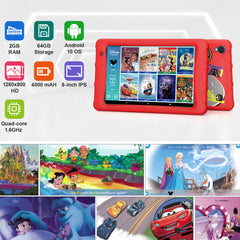 K80 Red 8-Inch Kids Educational Tablet - 2GB + 64GB - Horizon Bliss