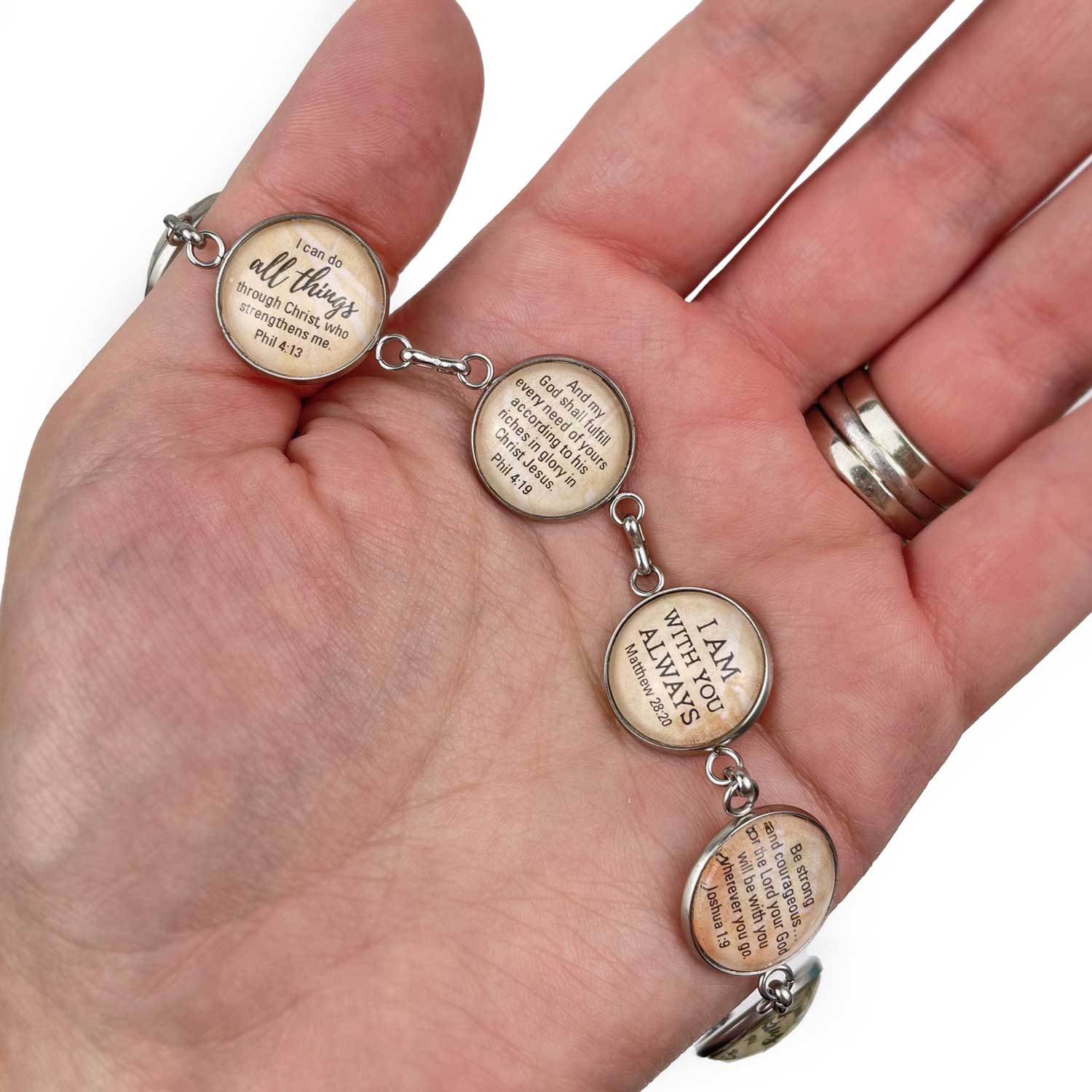 Blessed Assurance Hymn & Scripture Glass Charm Bracelet – Stainless - Horizon Bliss