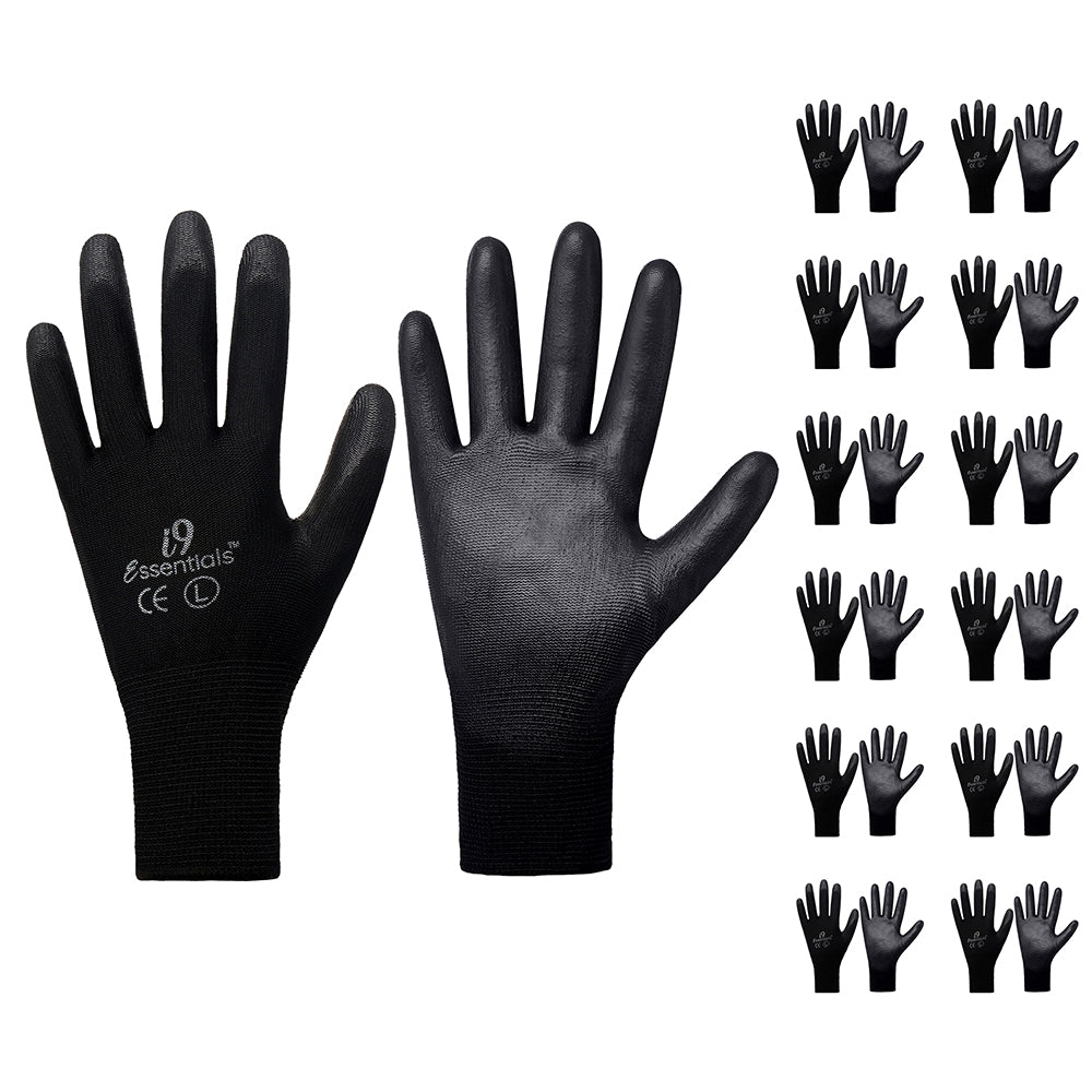 PU-Coated | Safety Work Gloves | Ultra-Light | Black | L | Pack of 12 - Horizon Bliss