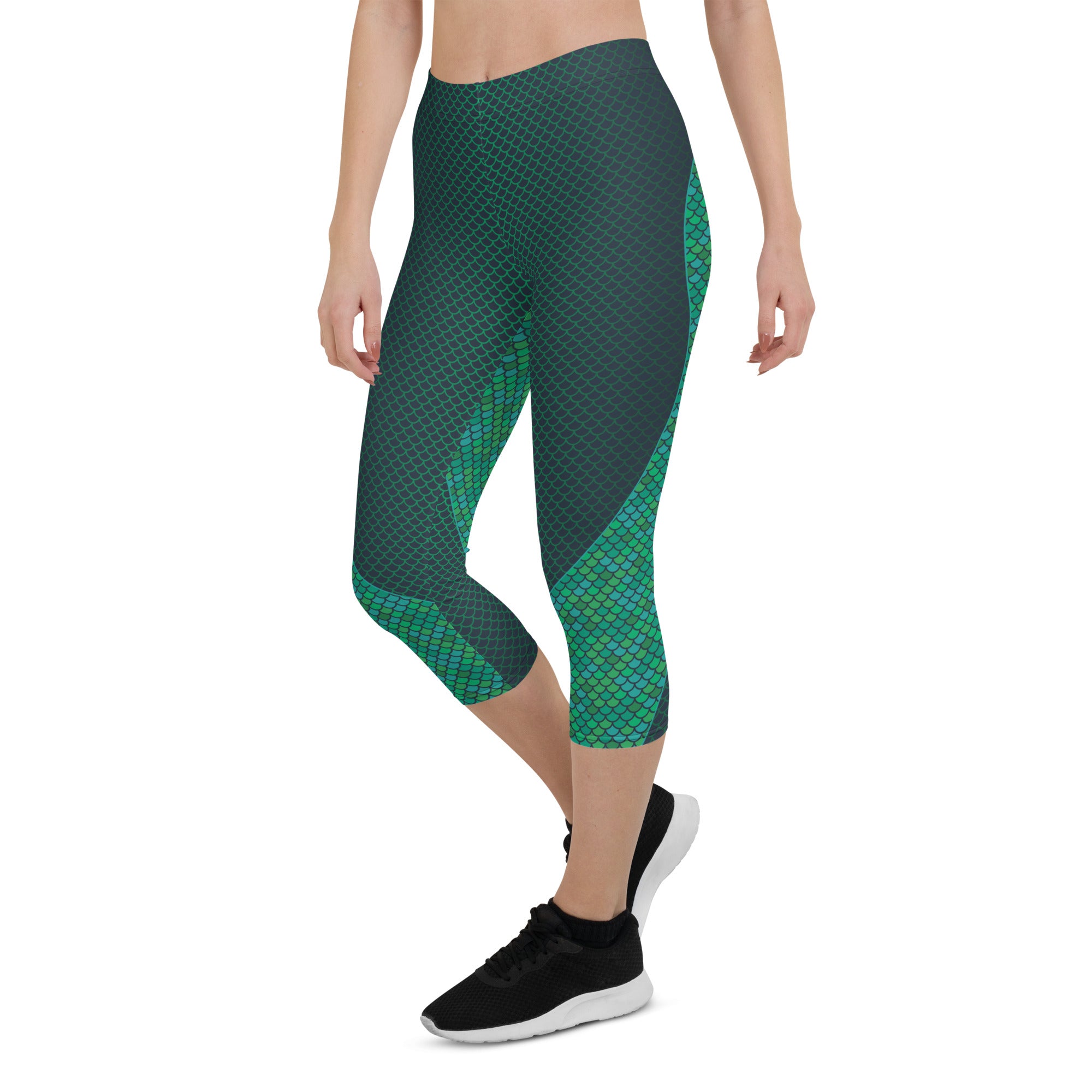 Green Mermaid Capri Leggings for Women