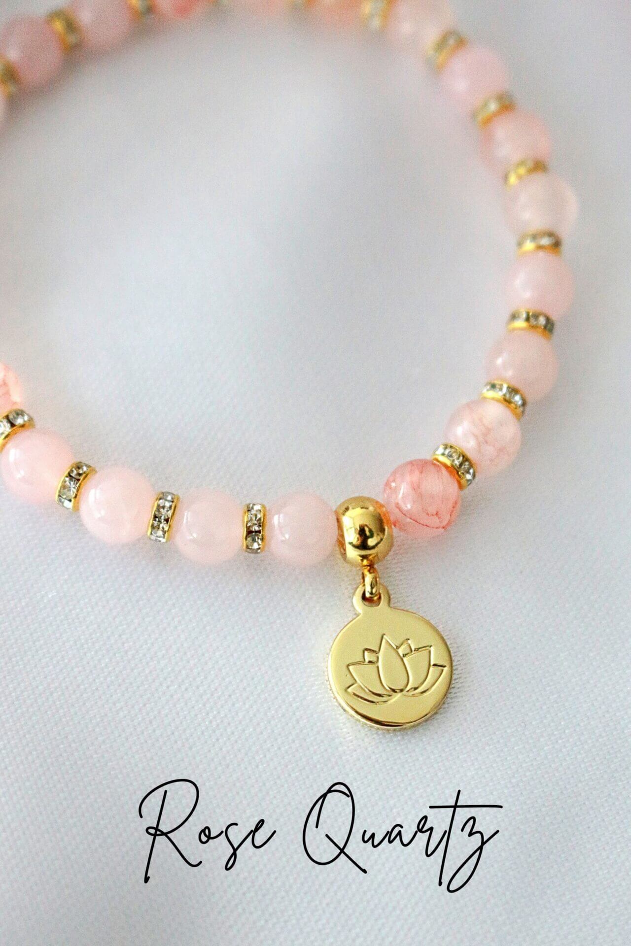 Rose Quartz – Amethyst Elastic Bracelet | 24K Lotus Flower Charm - Horizon Bliss