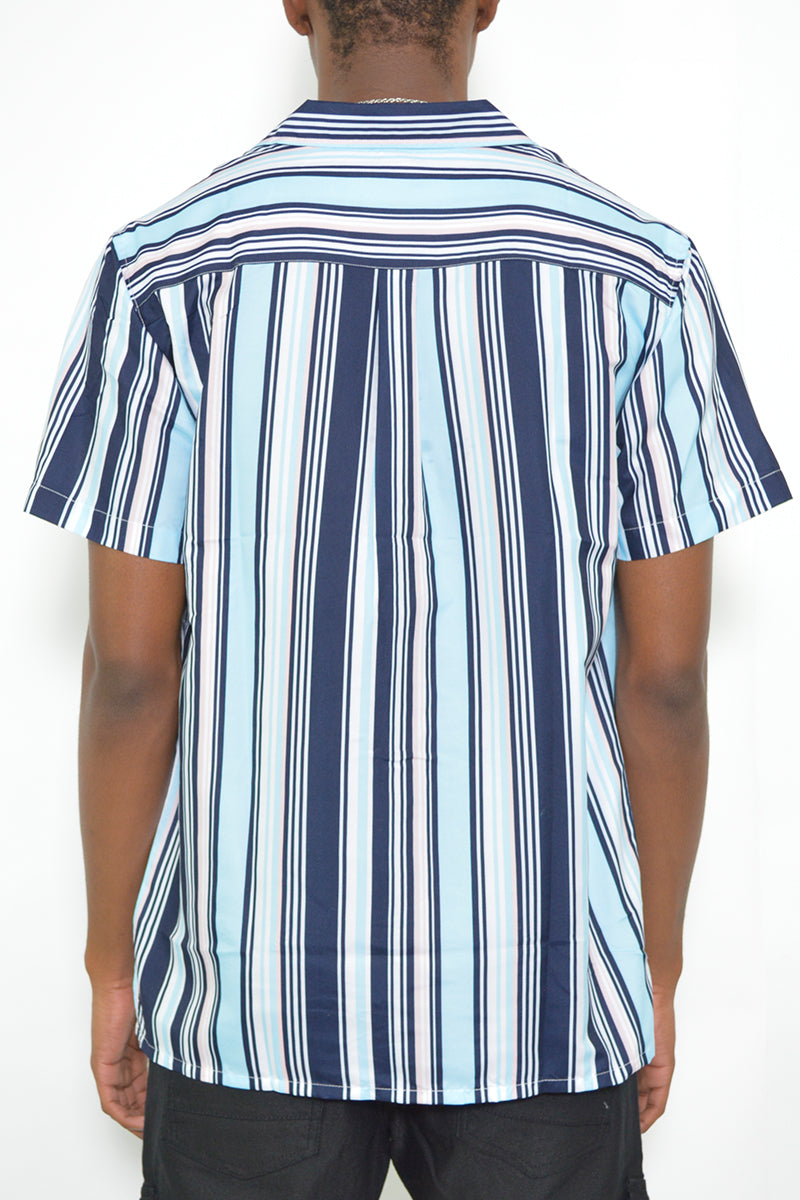 Mens Stripe Print Button Down Shirt - Horizon Bliss