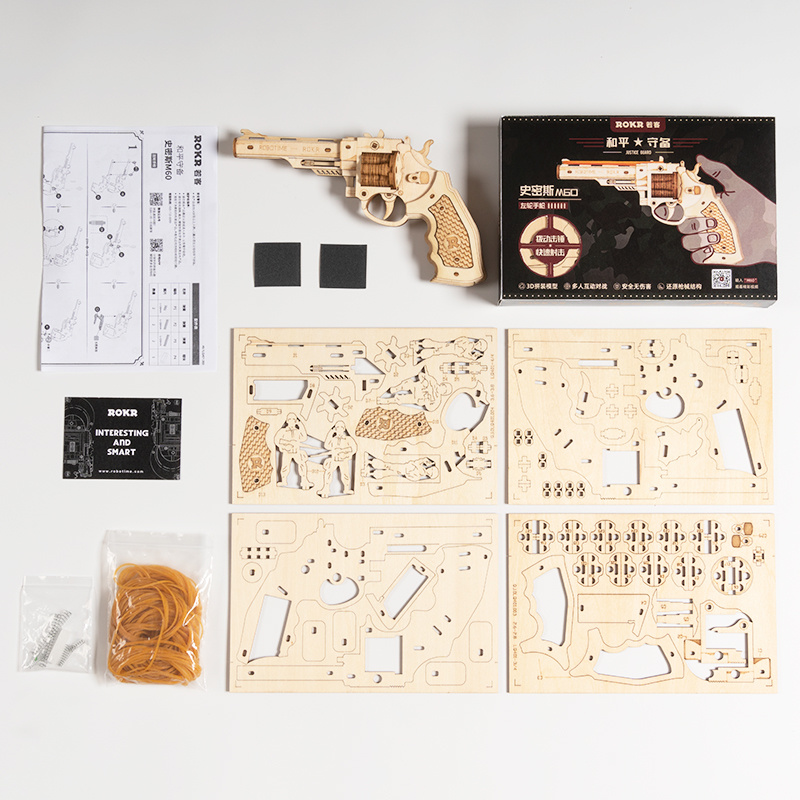 3D Wooden Puzzle Games Revolver Model Building Kits Toys