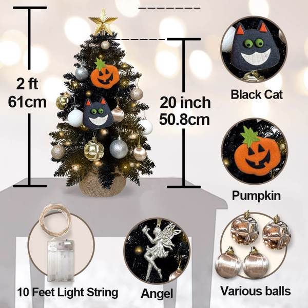 2FT Halloween Decoration Tabletop Christmas Tree with Lights