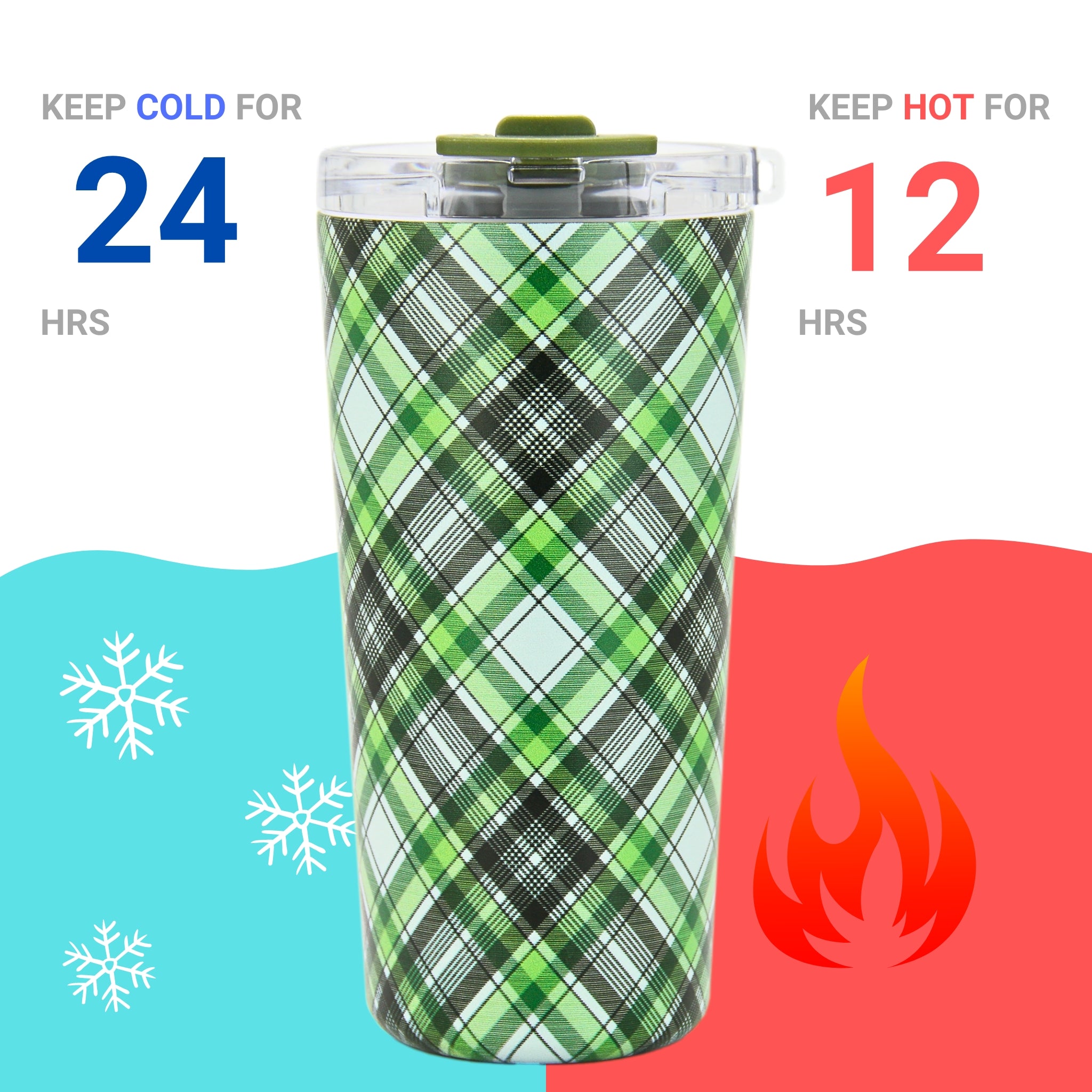 DRINCO® Seattle 20oz Insulated Tumbler Leakproof w/straw-Ireland Plaid