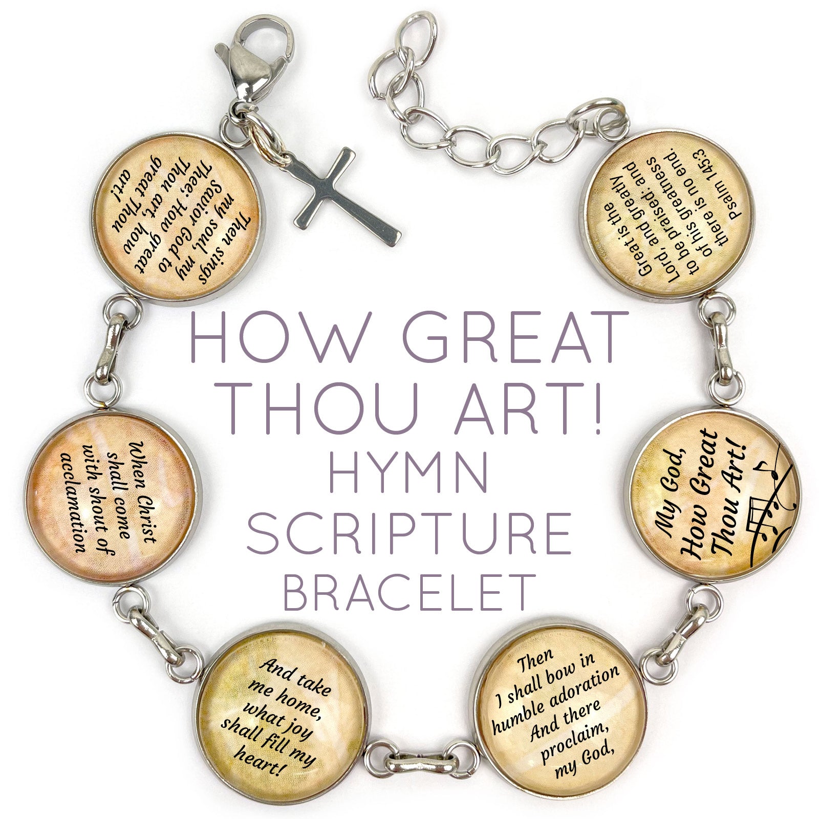 How Great Thou Art Hymn & Scripture Glass Charm Bracelet – Stainless - Horizon Bliss