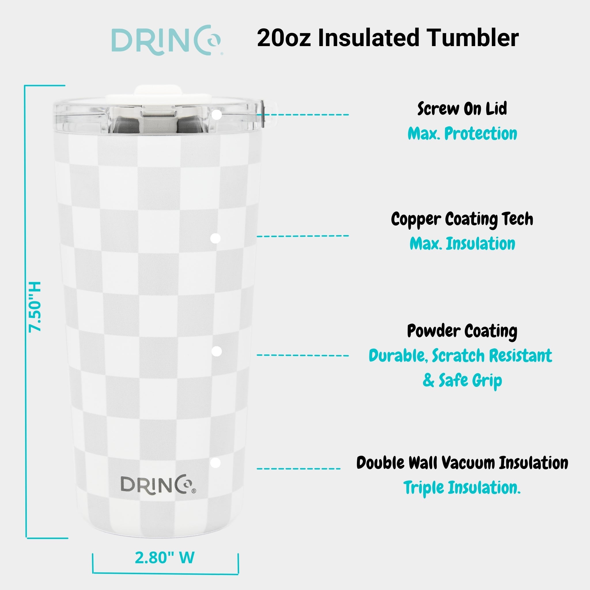 DRINCO® Seattle 20oz Insulated Tumbler Leakproof w/straw-Checker