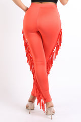 Chic Lace up Detailed Fringe Tassel Pants Leggings BLACK - Horizon Bliss