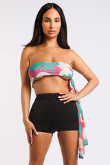 Multiway Retro Paisley Printed Crop Halter Wrap Top One Size TURQ