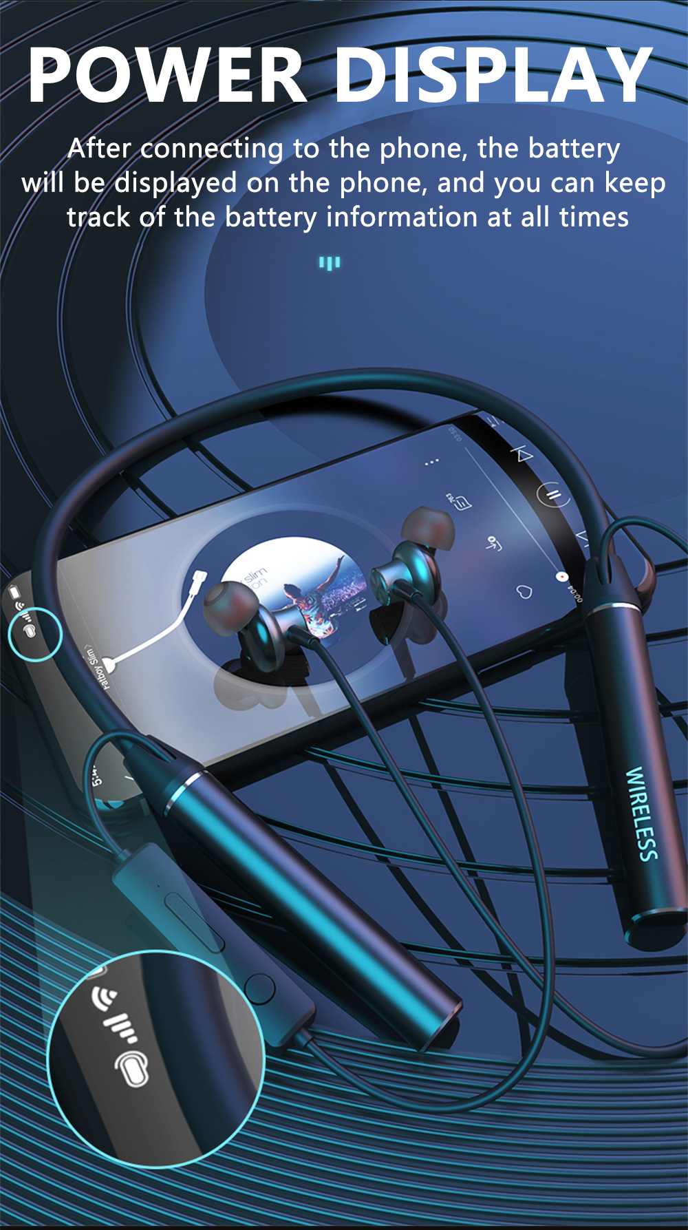 100Hours Palying Magnetic Sports Wireless Bluetooth Earphones