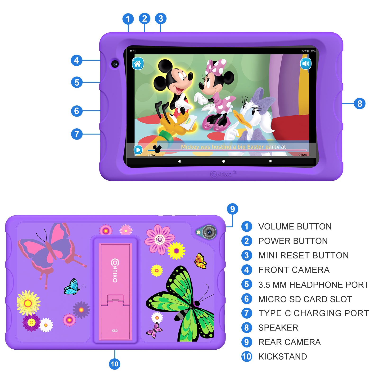 K80-Purple 8" Kids Android 64GB Tablet with Disney E-books and videos - Horizon Bliss