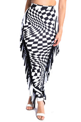 Checkered Elastic High Waist Stretch Bodycon Maxi Pencil Skirt - Horizon Bliss