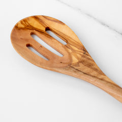 35cm (13.78") Handmade Olive Wood Slotted Spoon