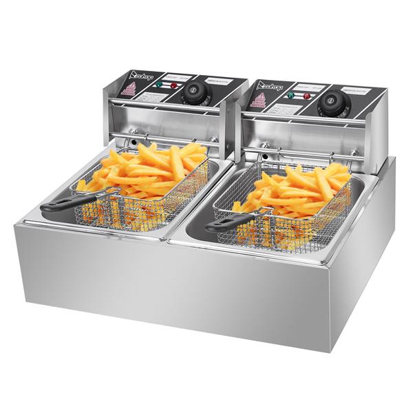 2500W MAX 110V 6.3QT/6L Stainless Steel Double Cylinder Electric Fryer - Horizon Bliss