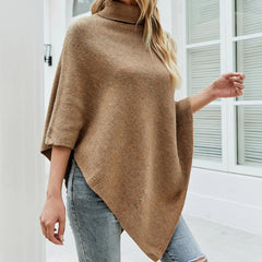 Womens Turtleneck Poncho With Side Buttons Details - Horizon Bliss