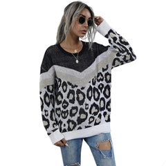 Womens Leopard Print Round Neck Sweater - Horizon Bliss