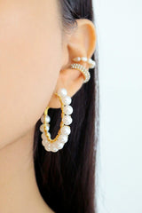 18 Karats Gold Hand Wired Pearl Hoops - Horizon Bliss