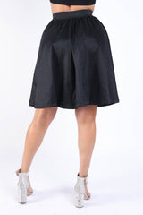 Casual Elastic High Waist Pleated Midi Flare Black Skirt - Horizon Bliss