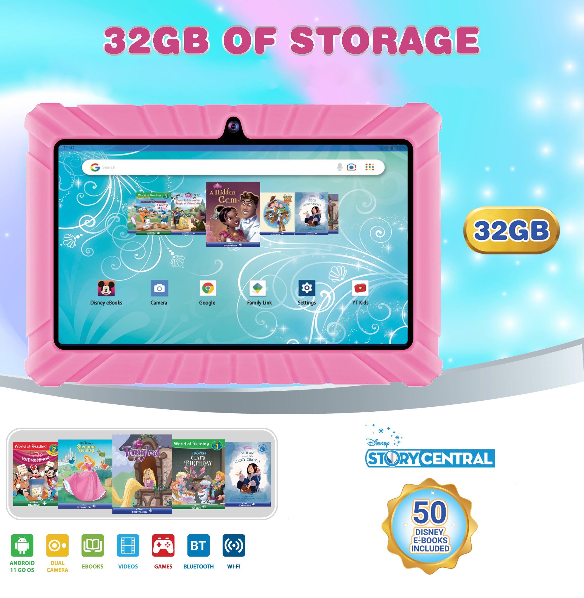 Contixo 7” V8-2 Pink 32GB Kids Tablet Featuring 50 Disney eBooks - Horizon Bliss