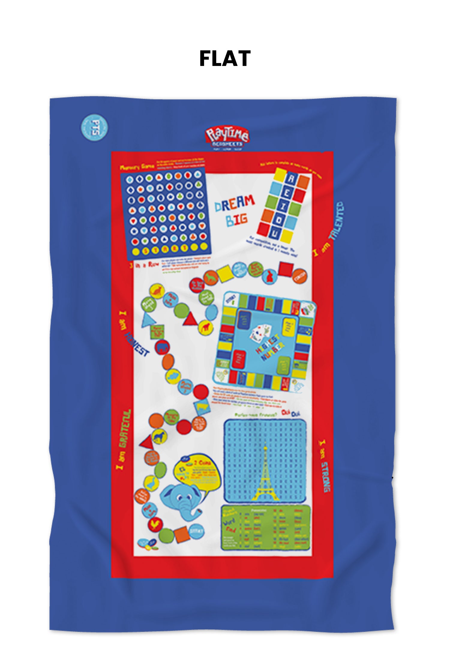 Playtime Bed Sheets Twin. 65 Fun Interactive Games & Puzzles. Blue