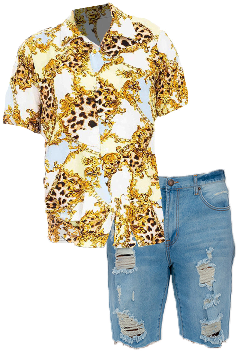 Cheetah Cuban Shirt and Denim Shorts - Horizon Bliss