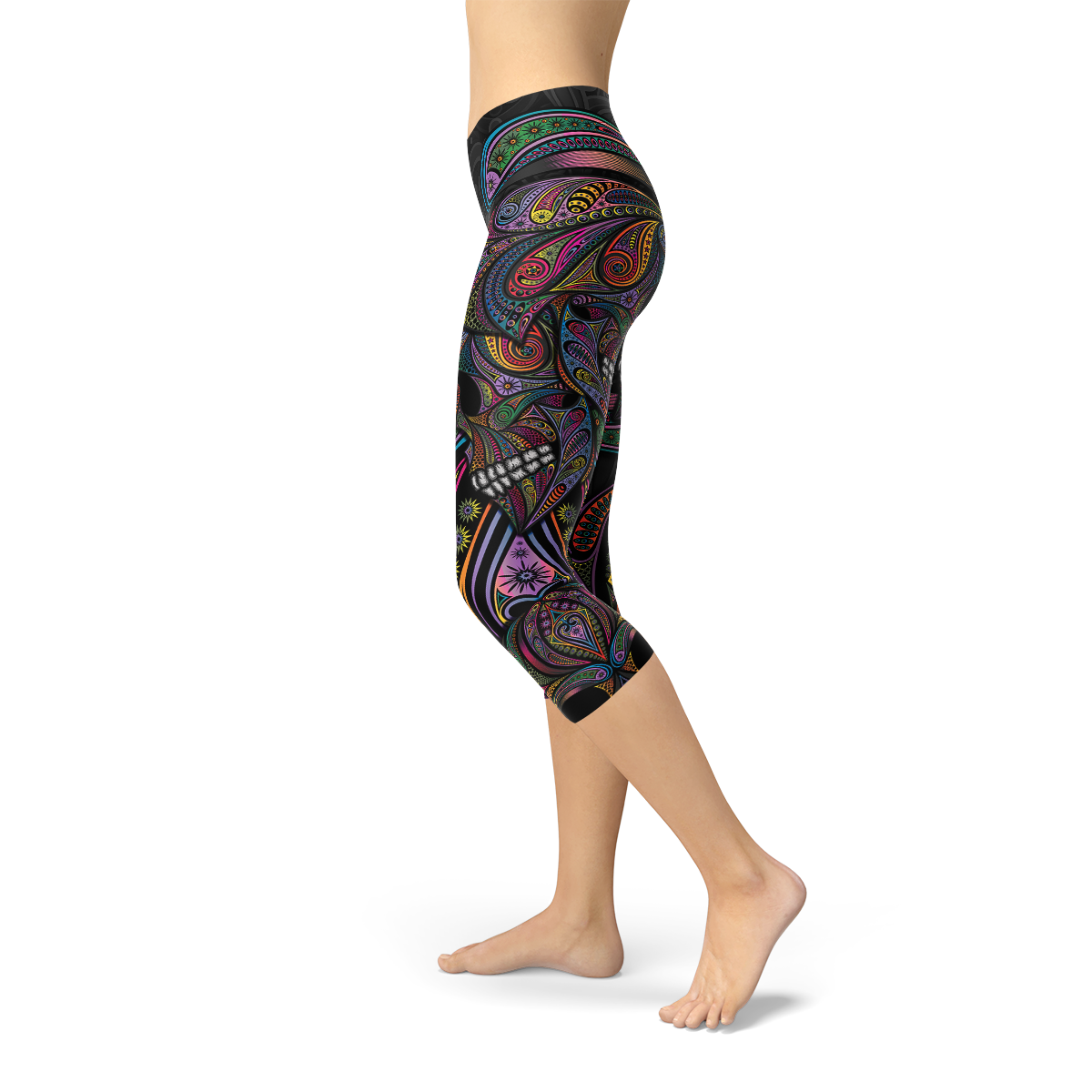 Womens Sugar Skull Capri Leggings - Horizon Bliss