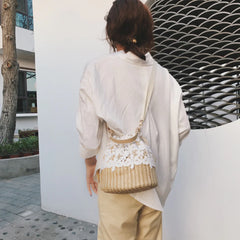 Summer Crossbody Straw Bucket with Lace - Horizon Bliss