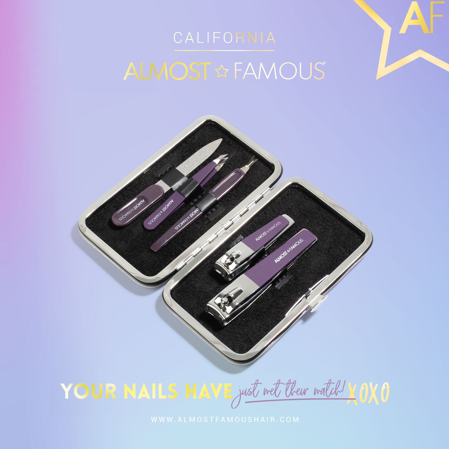 Almost Famous Manicure Kit w/ Silver Holographic travel case - Horizon Bliss