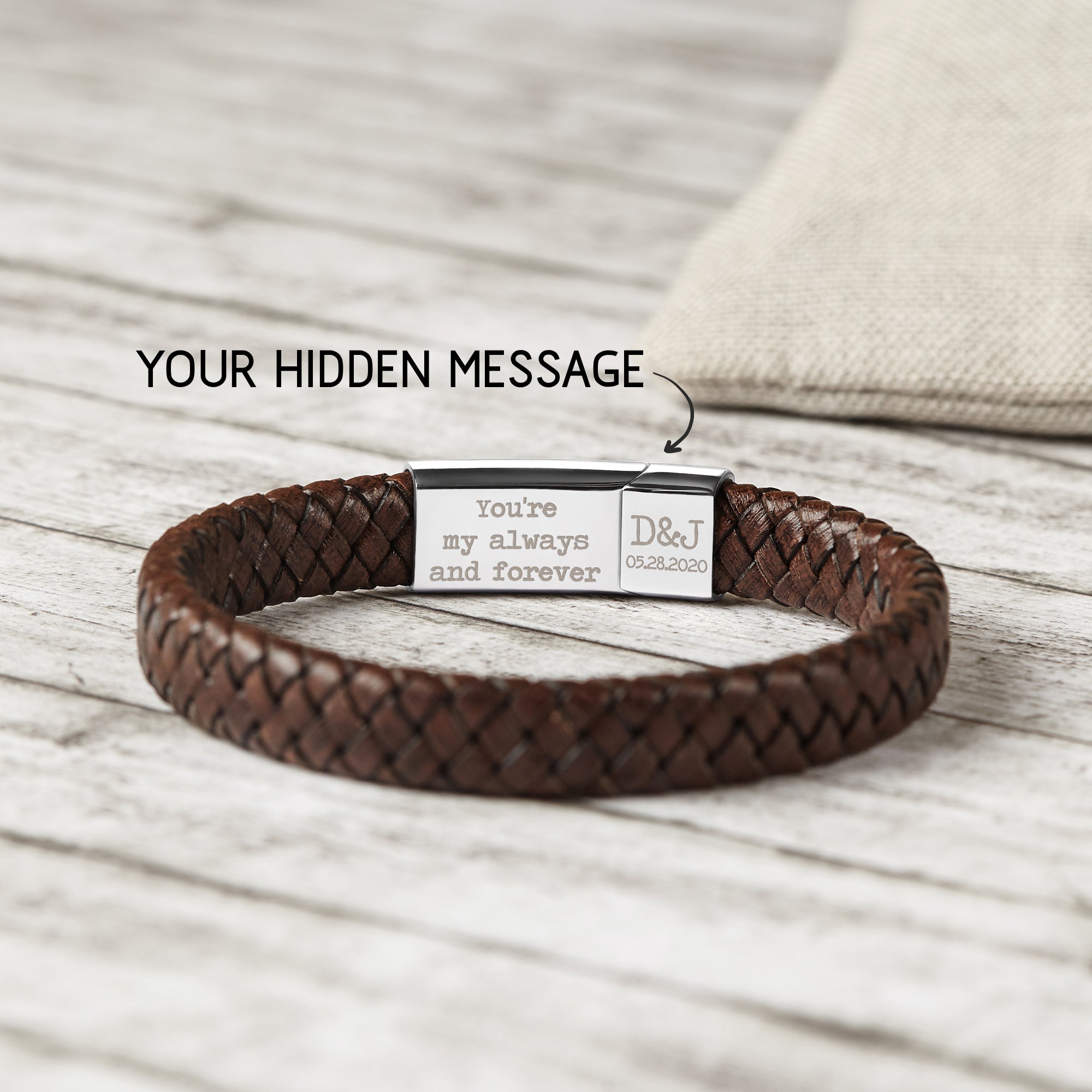 Personalized Leather Bracelet With Hidden Message, Boyfriend Gifts - Horizon Bliss