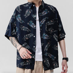 Mens Loose Fit Summer Floral Hawaiian Shirt - Horizon Bliss