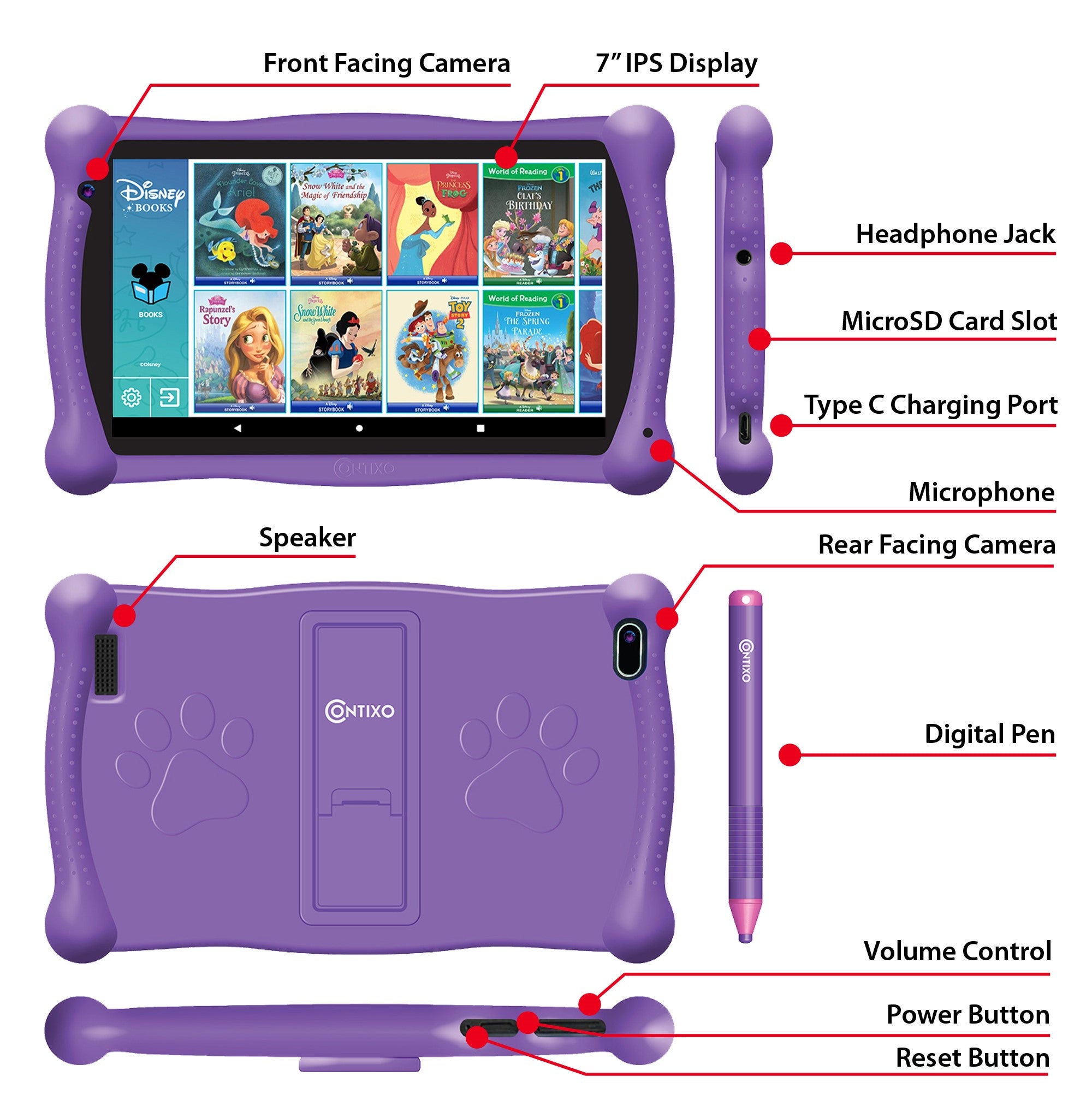 V10 7" Kids Tablet Purple Bundle - Horizon Bliss