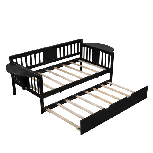 Twin Wooden Daybed with Trundle Bed Sofa Bed for Bedroom - Horizon Bliss