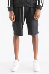 TWO STRIPE CARGO POCKET TRACK SHORTS - Horizon Bliss