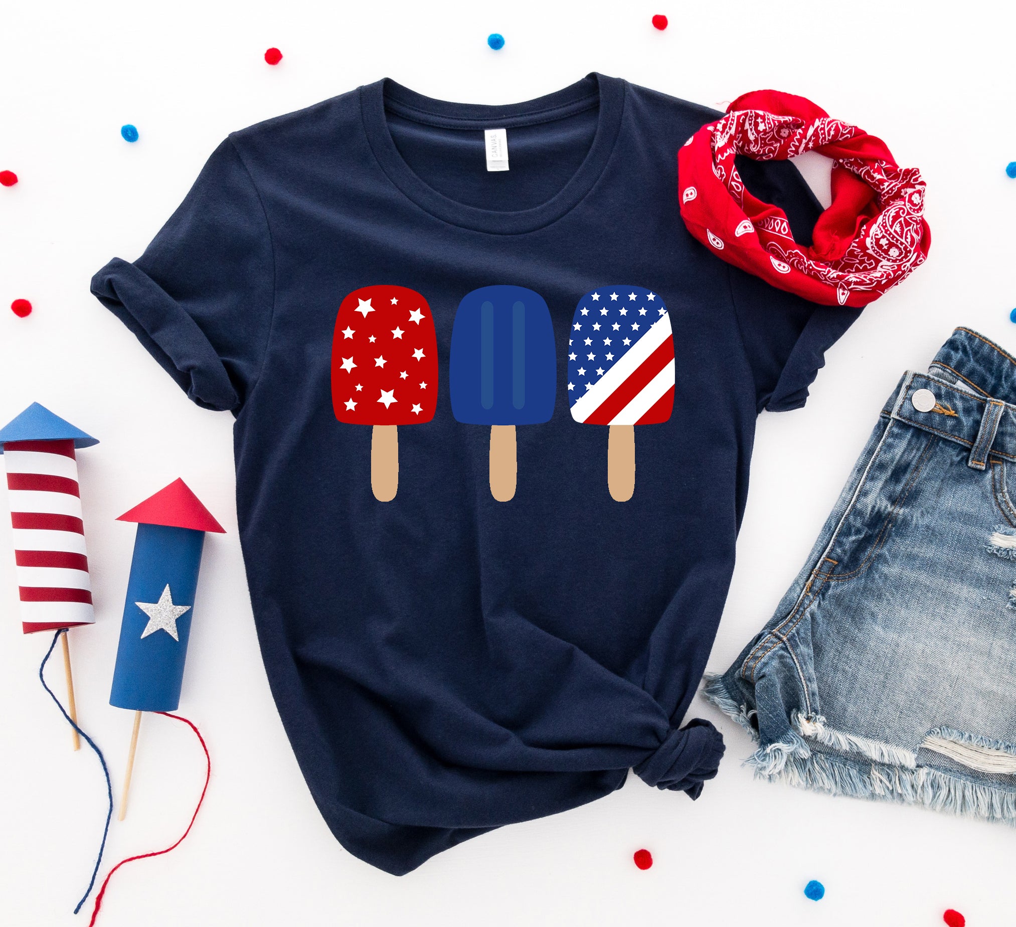 1351-4th of July Popsicles T-shirt - Horizon Bliss