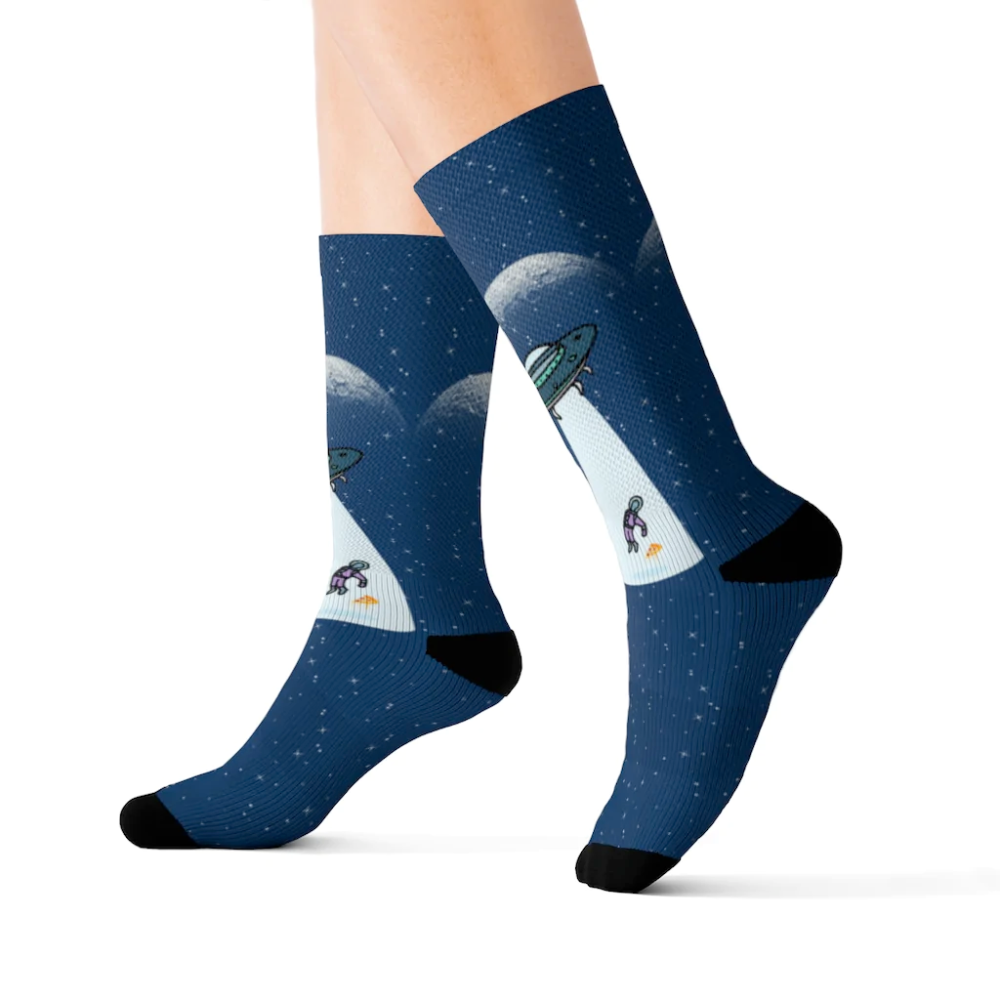 Alien Abduction with Pizza Fun Novelty Socks - Horizon Bliss