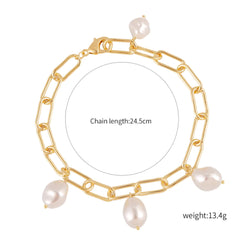 Womens Link Bracelet with Faux Pearl Detailing - Horizon Bliss