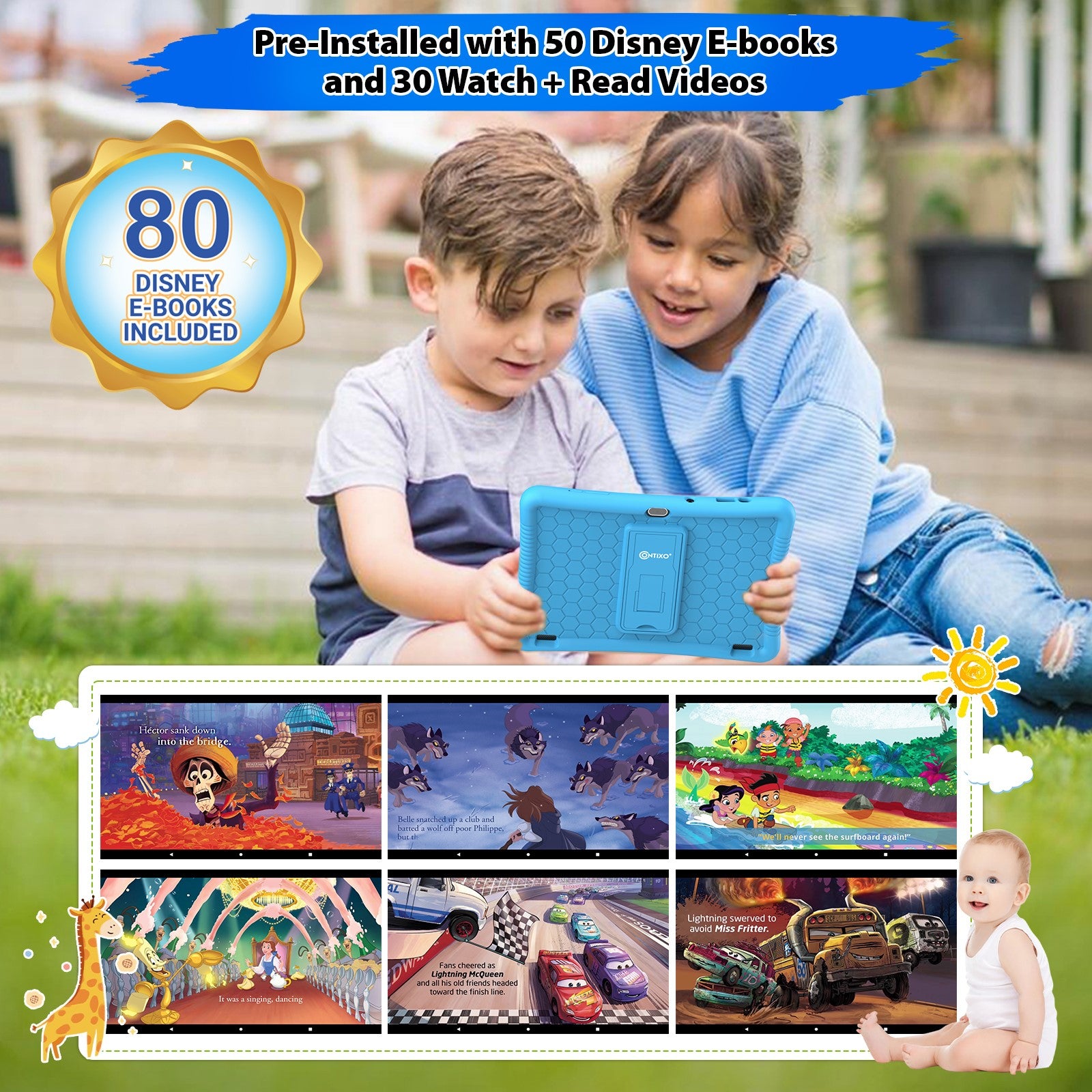 K102 Blue 10" Kids Android 64GB Tablet with Disney E-books and videos - Horizon Bliss