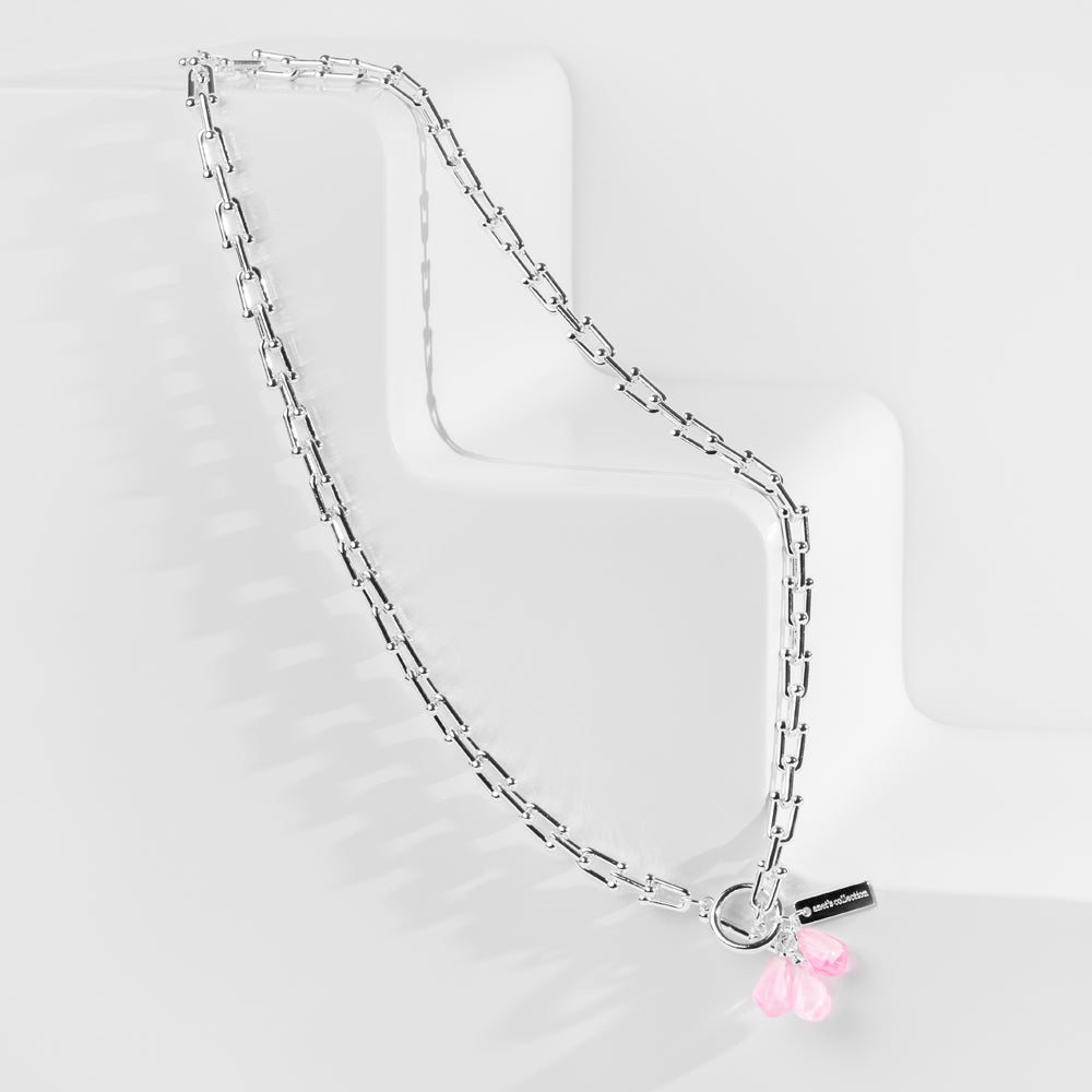 Pomegranate Seeds Necklace in Silver and Pink - Horizon Bliss