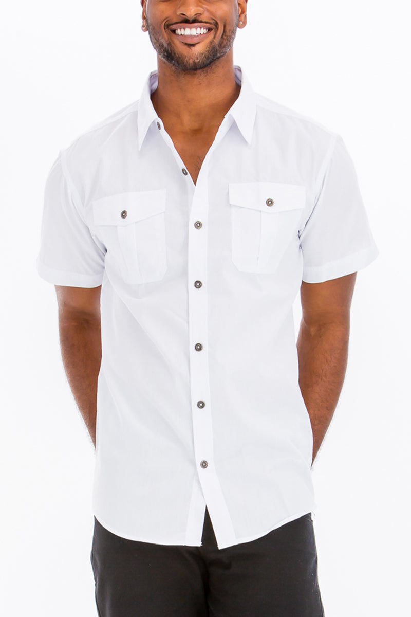 TWO POCKET BUTTON DOWN SHIRT (WHITE) - Horizon Bliss