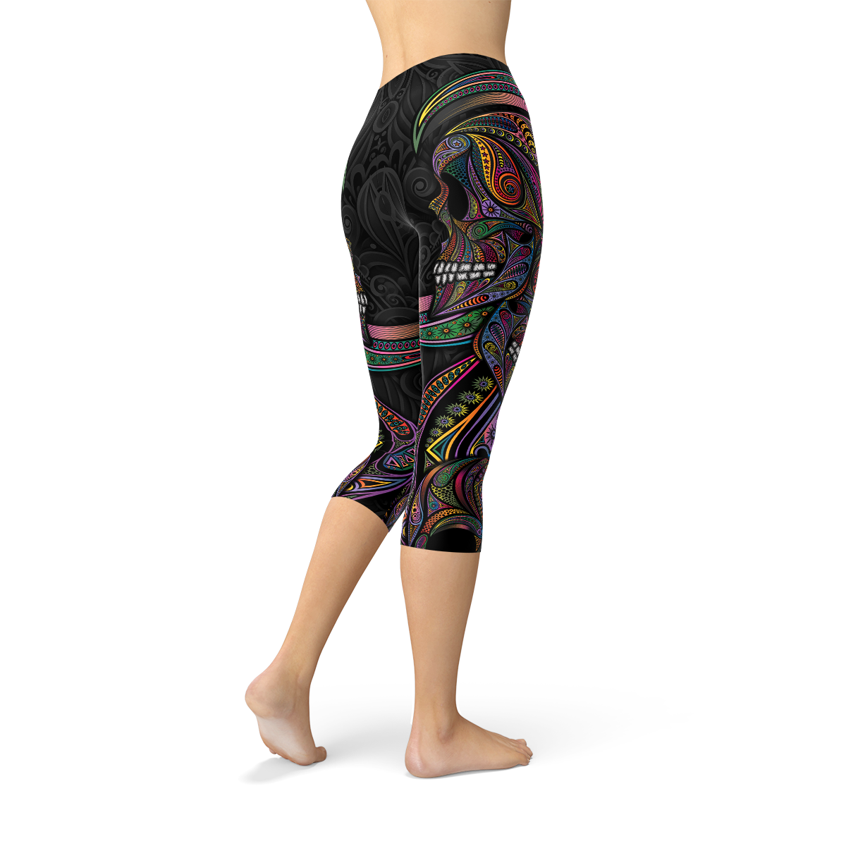 Womens Sugar Skull Capri Leggings - Horizon Bliss