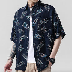 Mens Loose Fit Summer Floral Hawaiian Shirt - Horizon Bliss