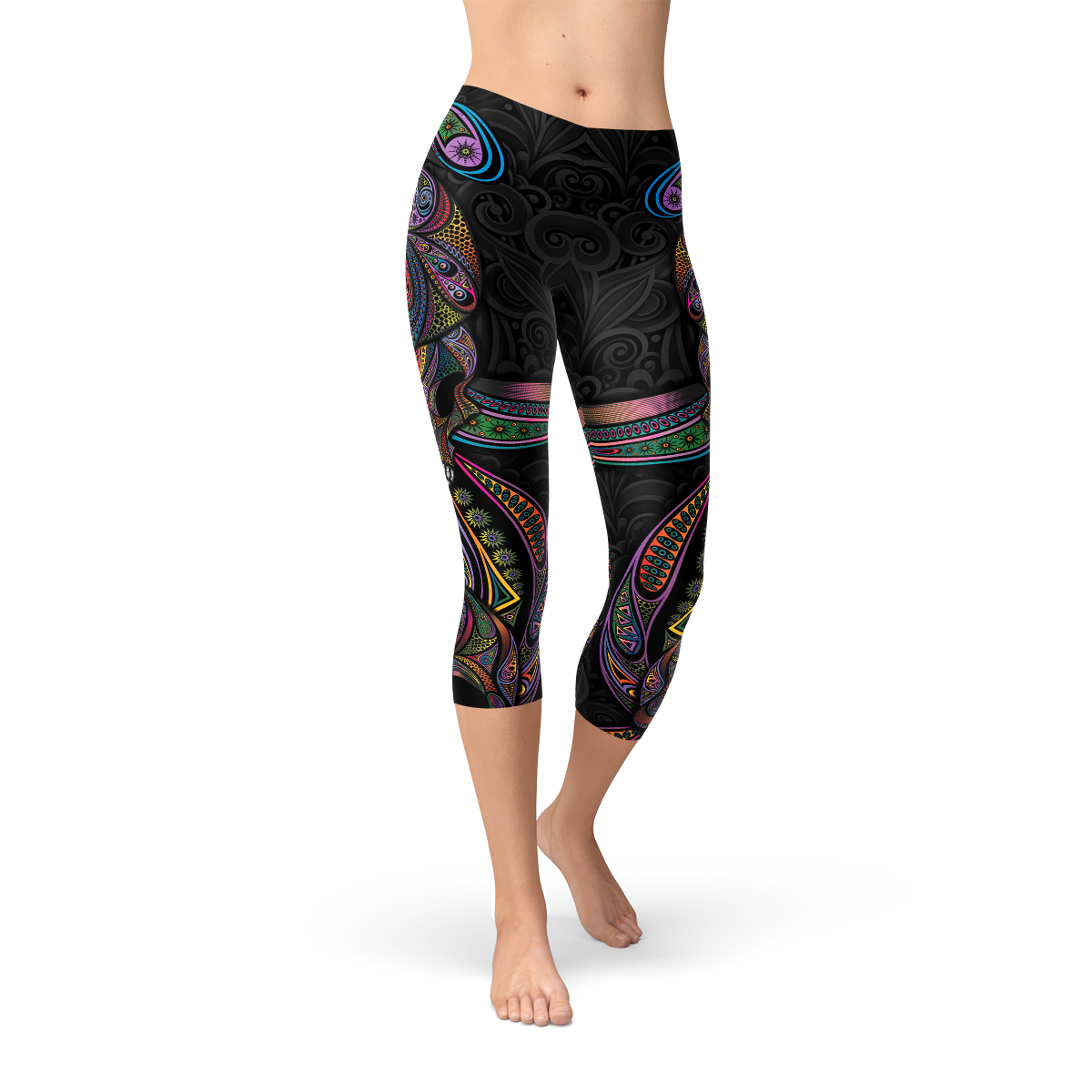 Womens Sugar Skull Capri Leggings - Horizon Bliss