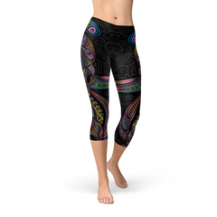 Womens Sugar Skull Capri Leggings - Horizon Bliss