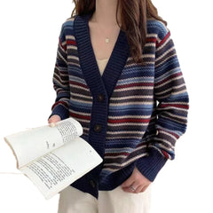 Womens Button Down Striped Cardigan - Horizon Bliss