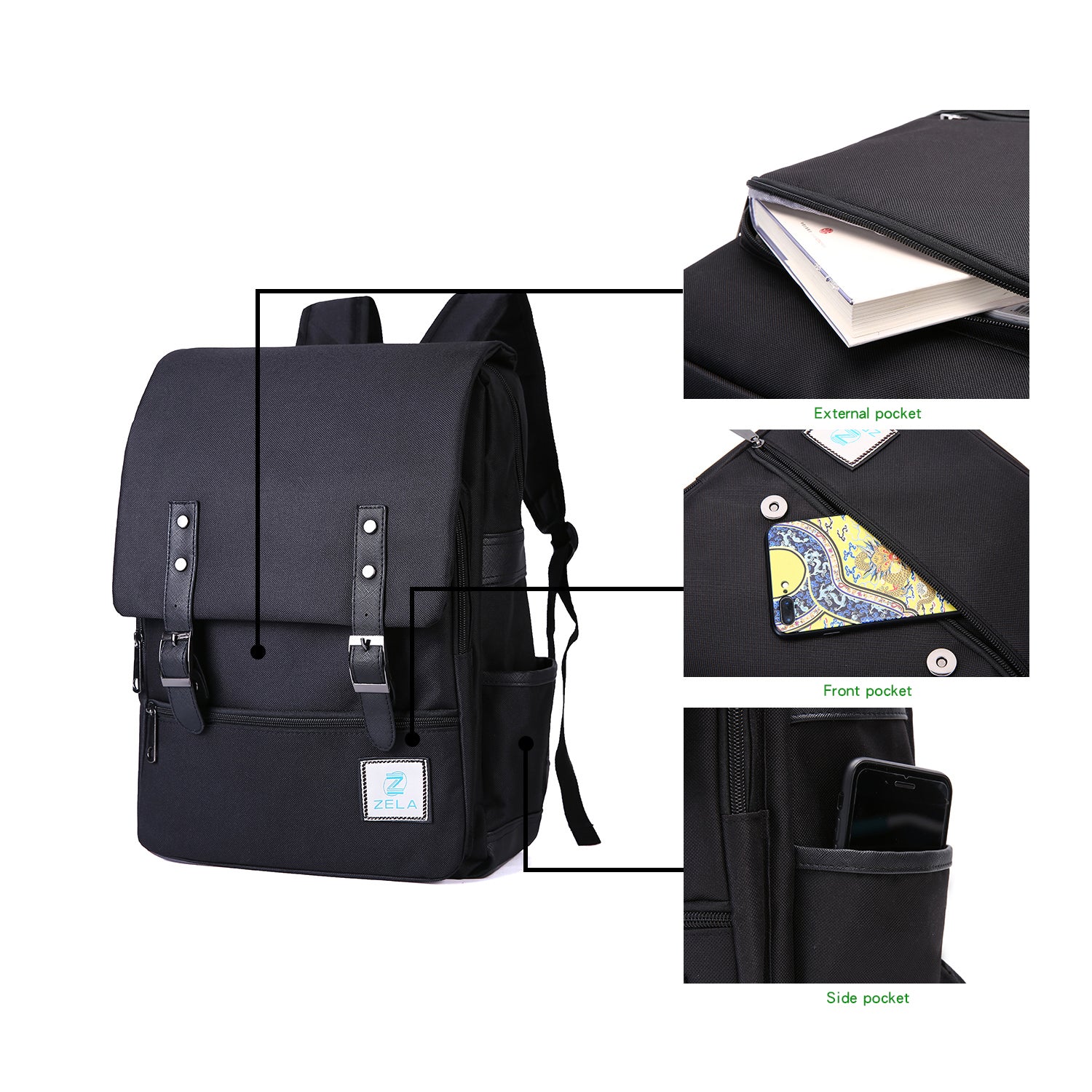 Slim Backpack,College, School & Business Fits 15-inch Laptop-All-Black - Horizon Bliss